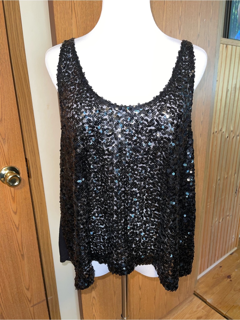 Decree Black Sequin Scoop Neck Tank Top